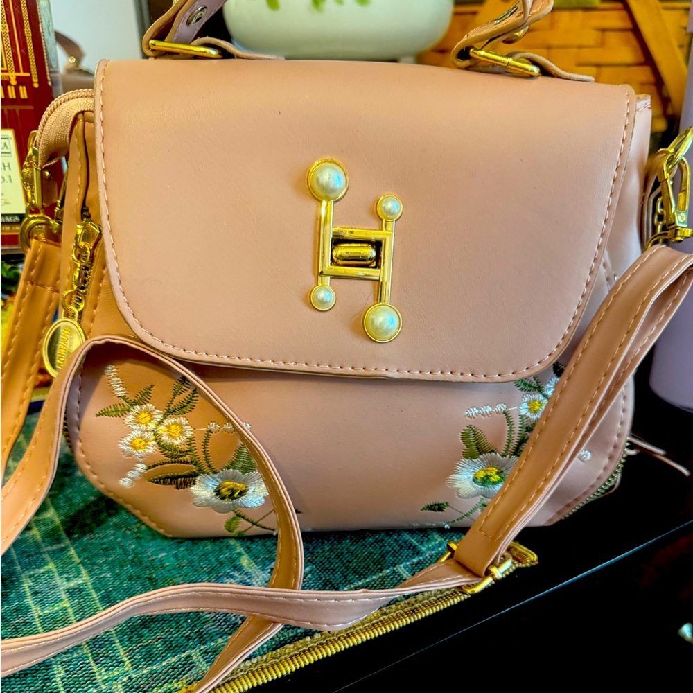 Elegant Pink Embroidered Handbag